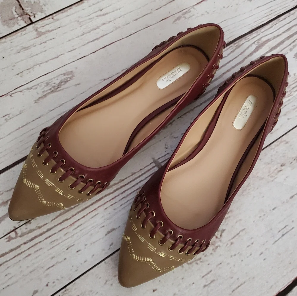 Avon Mark 80s style color blocked women's flats burgundy, taupe size 7